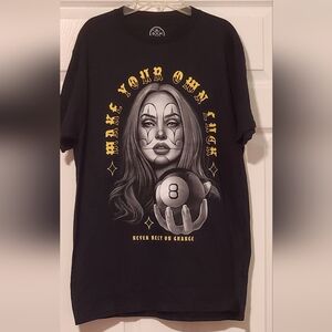 ODM Make Your Luck Graphic T-shirt Men XL Black Pretty Girl Clown Eight Ball.